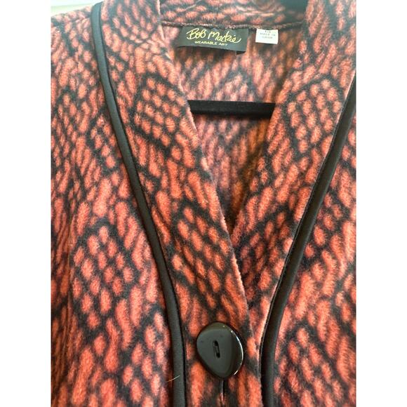 Bob Mackie Wearable Art Orange and Black Boho Print Button Down Fleece Jacket - Picture 7 of 8
